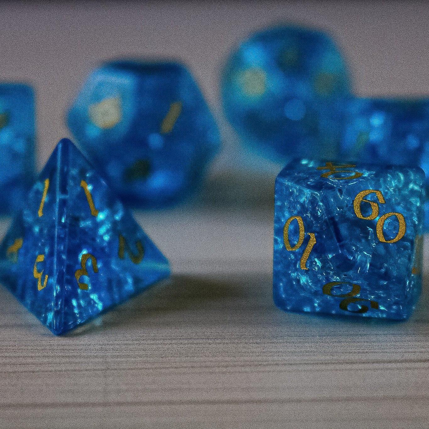 Blue Lightning Glas Gesplittertes Glas DND Würfel-Set