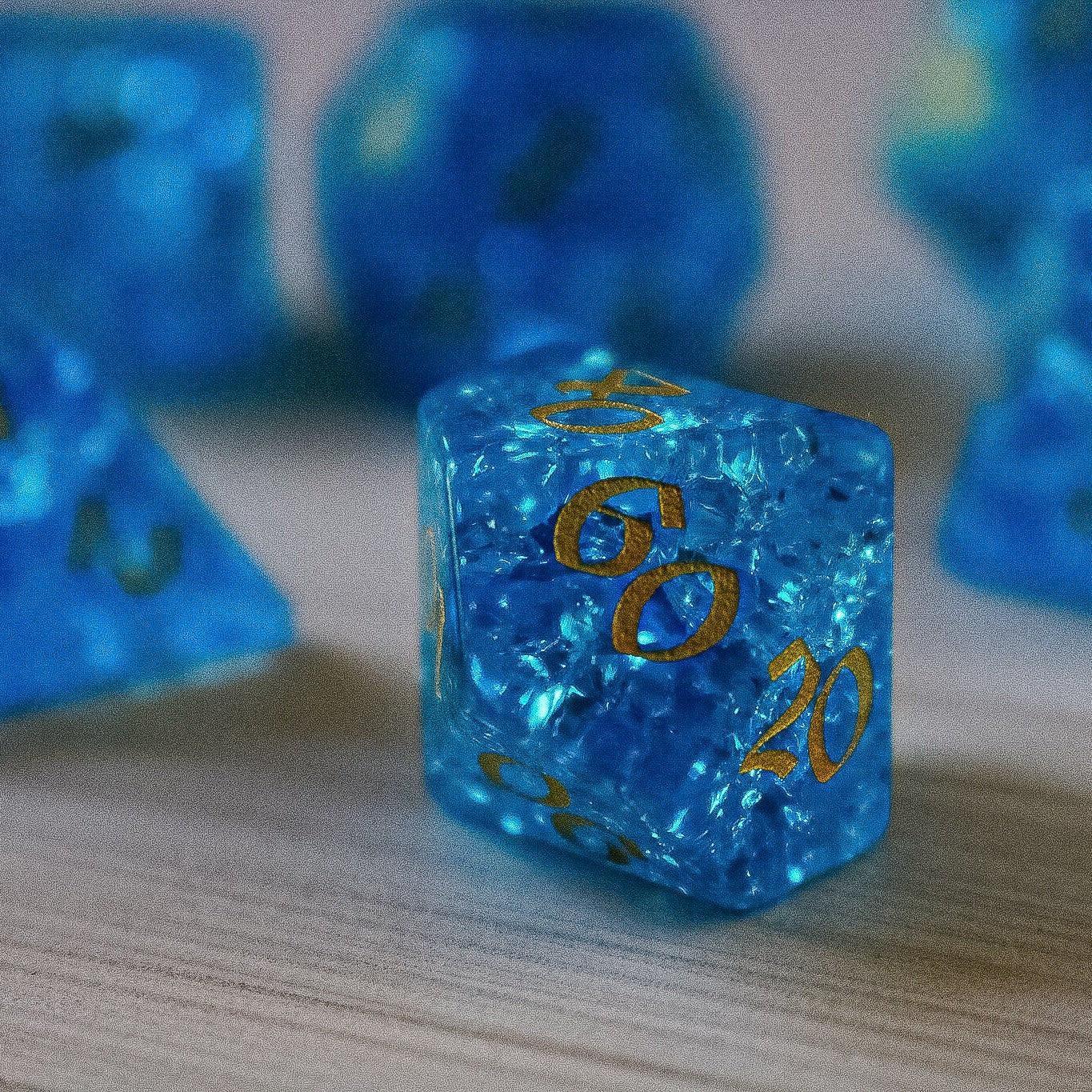 Blue Lightning Glas Gesplittertes Glas DND Würfel-Set