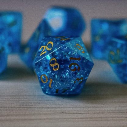 Blue Lightning Glas Gesplittertes Glas DND Würfel-Set