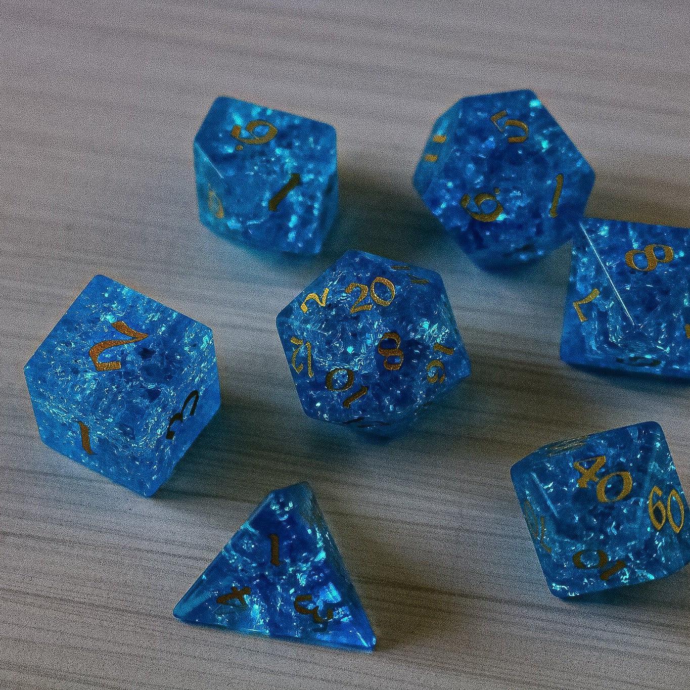 Blue Lightning Glas Gesplittertes Glas DND Würfel-Set