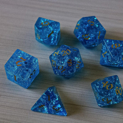 Blue Lightning Glas Gesplittertes Glas DND Würfel-Set