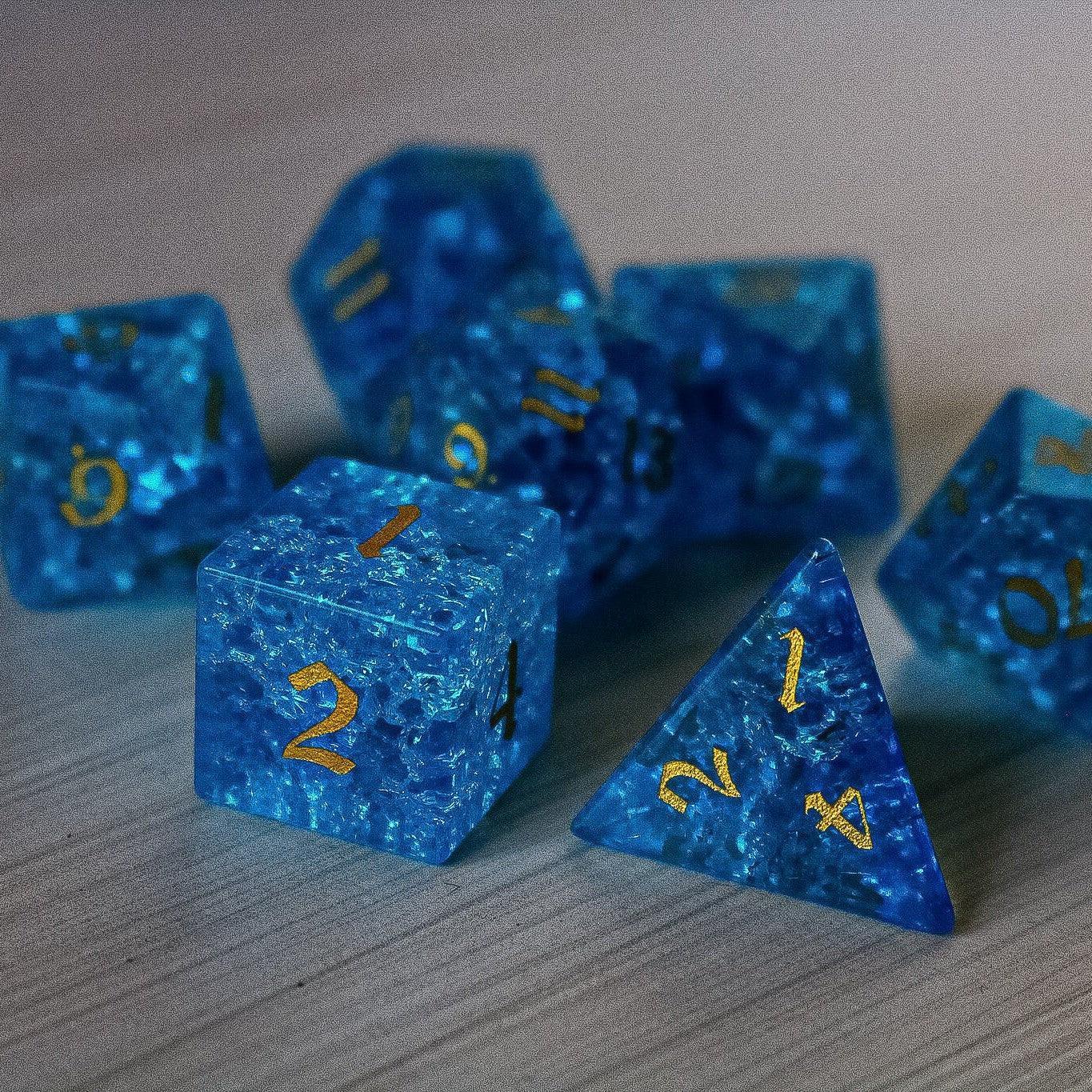 Blue Lightning Glas Gesplittertes Glas DND Würfel-Set
