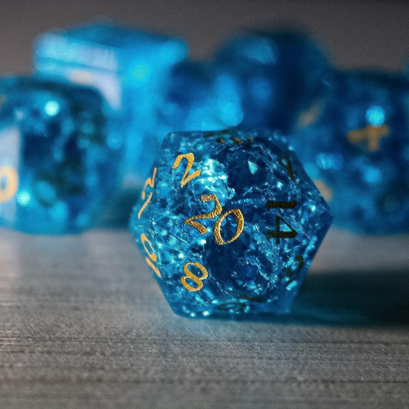 Blue Lightning Glas Gesplittertes Glas DND Würfel-Set