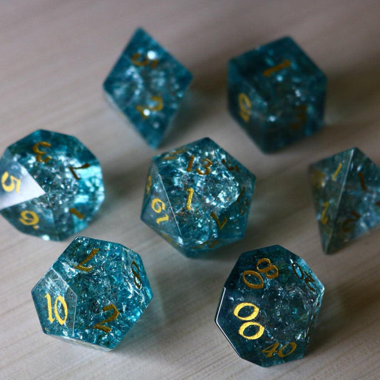 Juego de dados DND de cristal de fuego Blue Ocean Forge