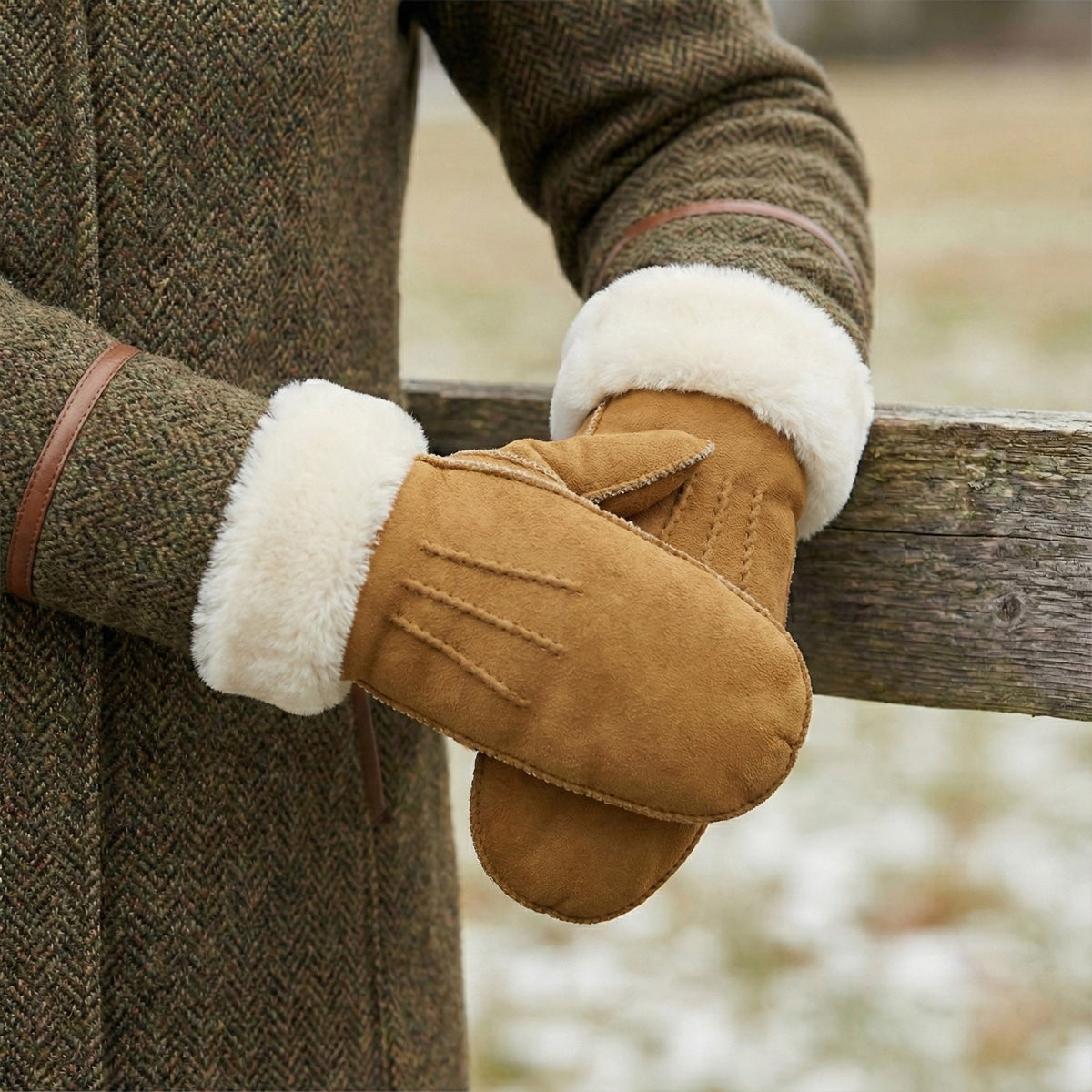 Brooke (camel) – Suede mittens with luxurious sheep fur lining — photo 2 of 6