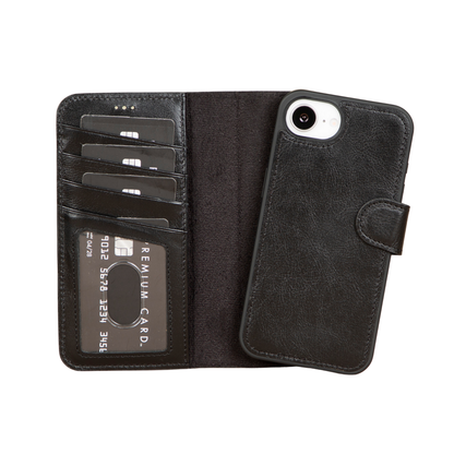 iPhone 16e Leather Wallet Case - Black - Brooklyn