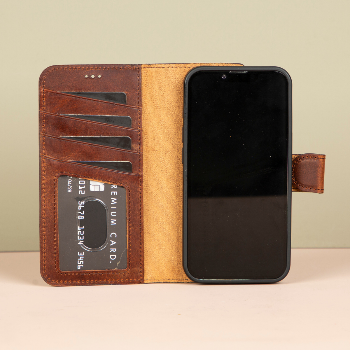 iPhone 16e Leather Wallet Case - Brown - Brooklyn