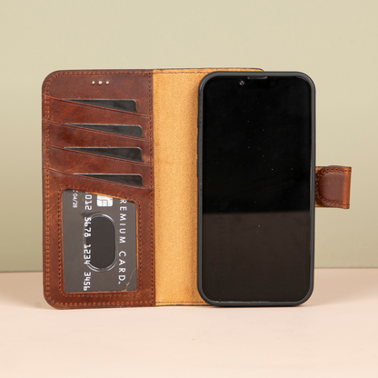 iPhone 16e Leather Wallet Case - Brown - Brooklyn