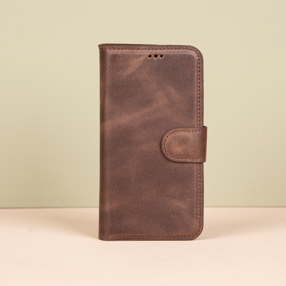 iPhone 16e Leather Wallet Case - Medium Brown - Brooklyn