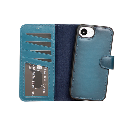 iPhone 16e Leather Wallet Case - Petrol Blue - Brooklyn