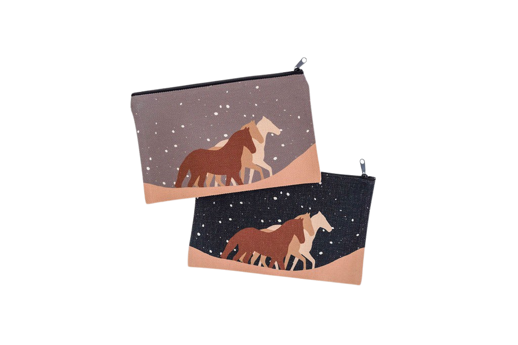 Snowy Horse Landscape Cosmetic Pouch, College Student Gift, Mother's Day Gift, Christmas Gift