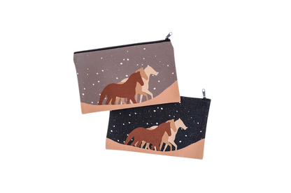 Snowy Horse Landscape Cosmetic Pouch, College Student Gift, Mother's Day Gift, Christmas Gift