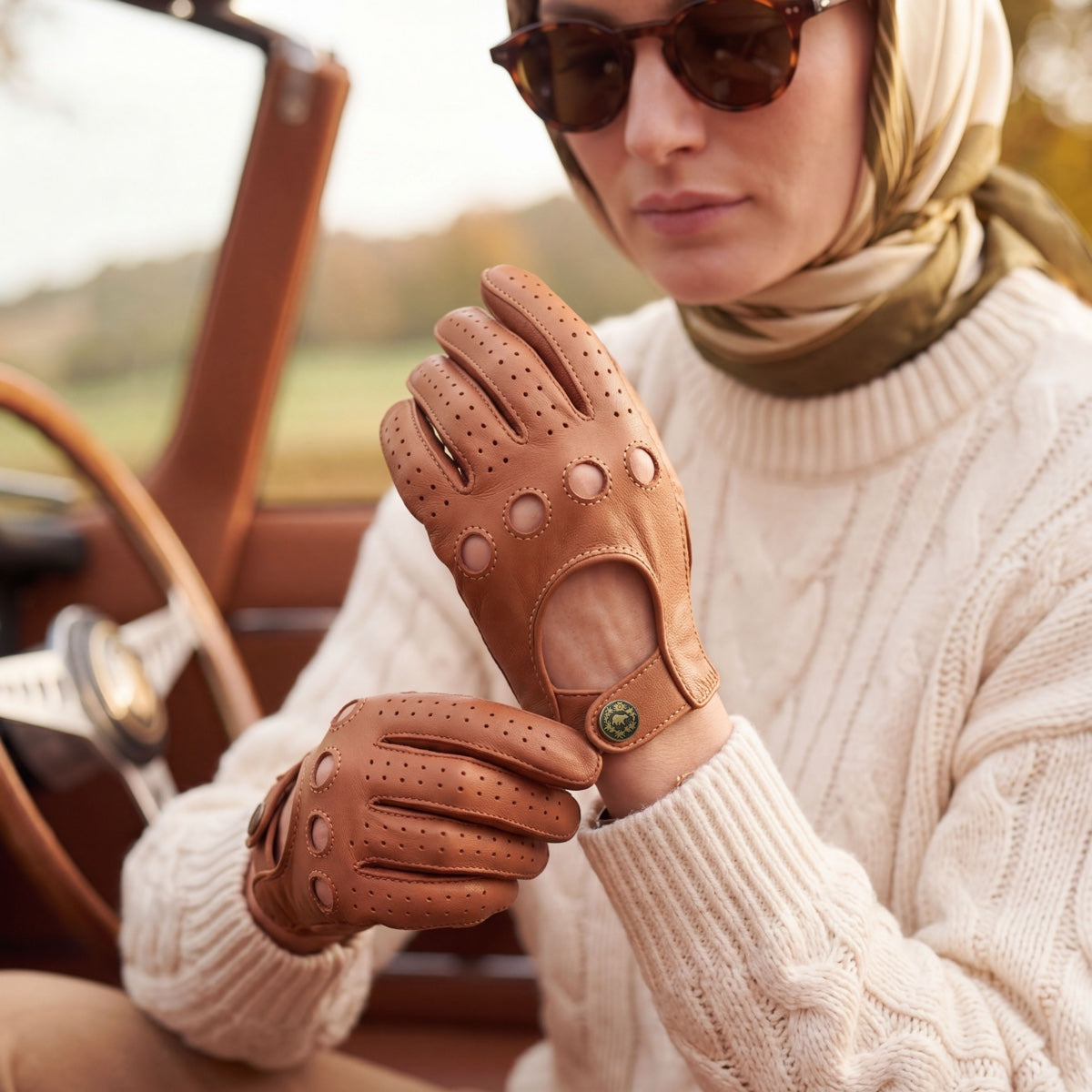 CD4378 (camel) - Women's sporty Italian leather driving gloves — photo 4 of 10