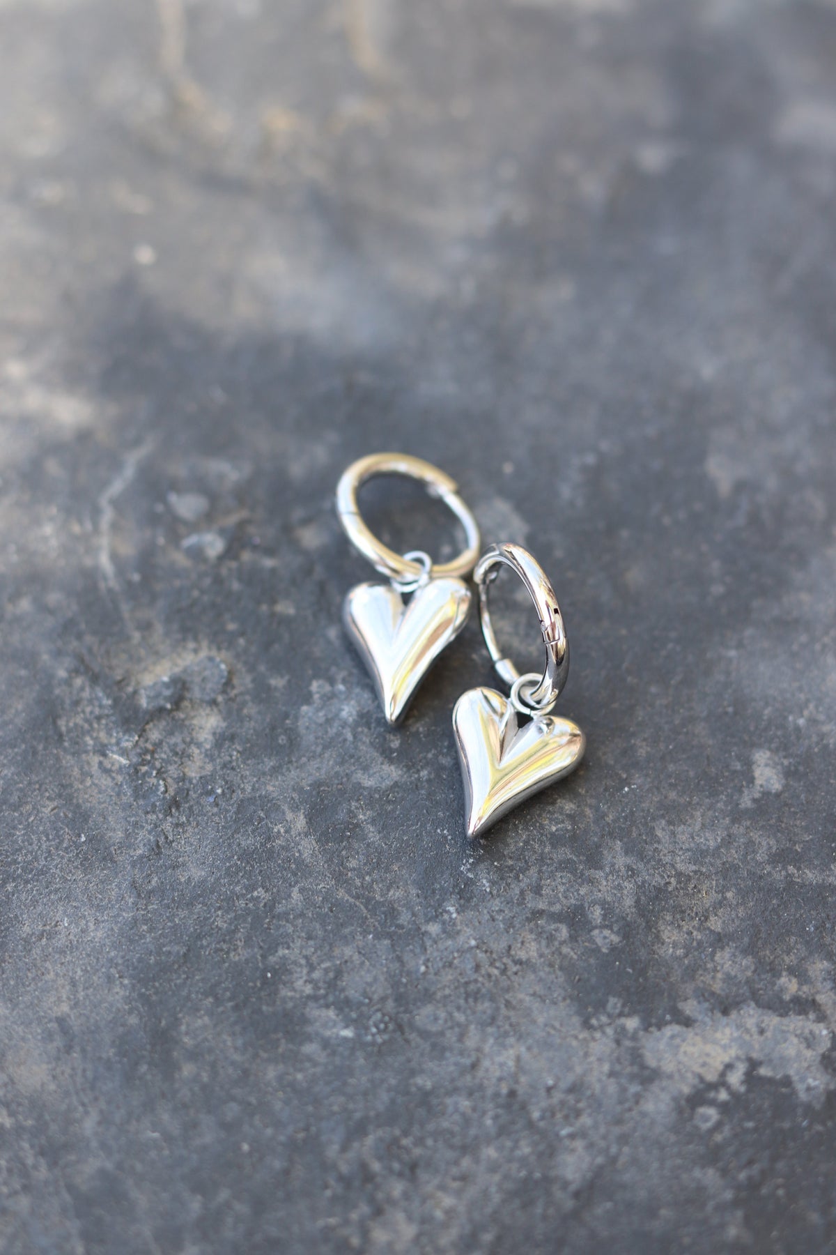 Silver Heart Huggy Earrings (Stainless Steel)