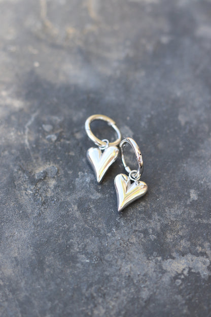 Silver Heart Huggy Earrings (Stainless Steel)