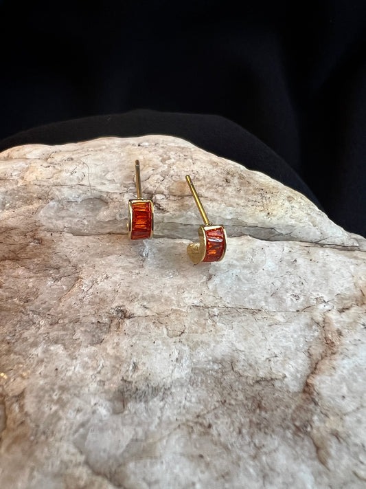 Dainty Crystal Hoop Stud-Citrus, Stainless Steel Gold Plated