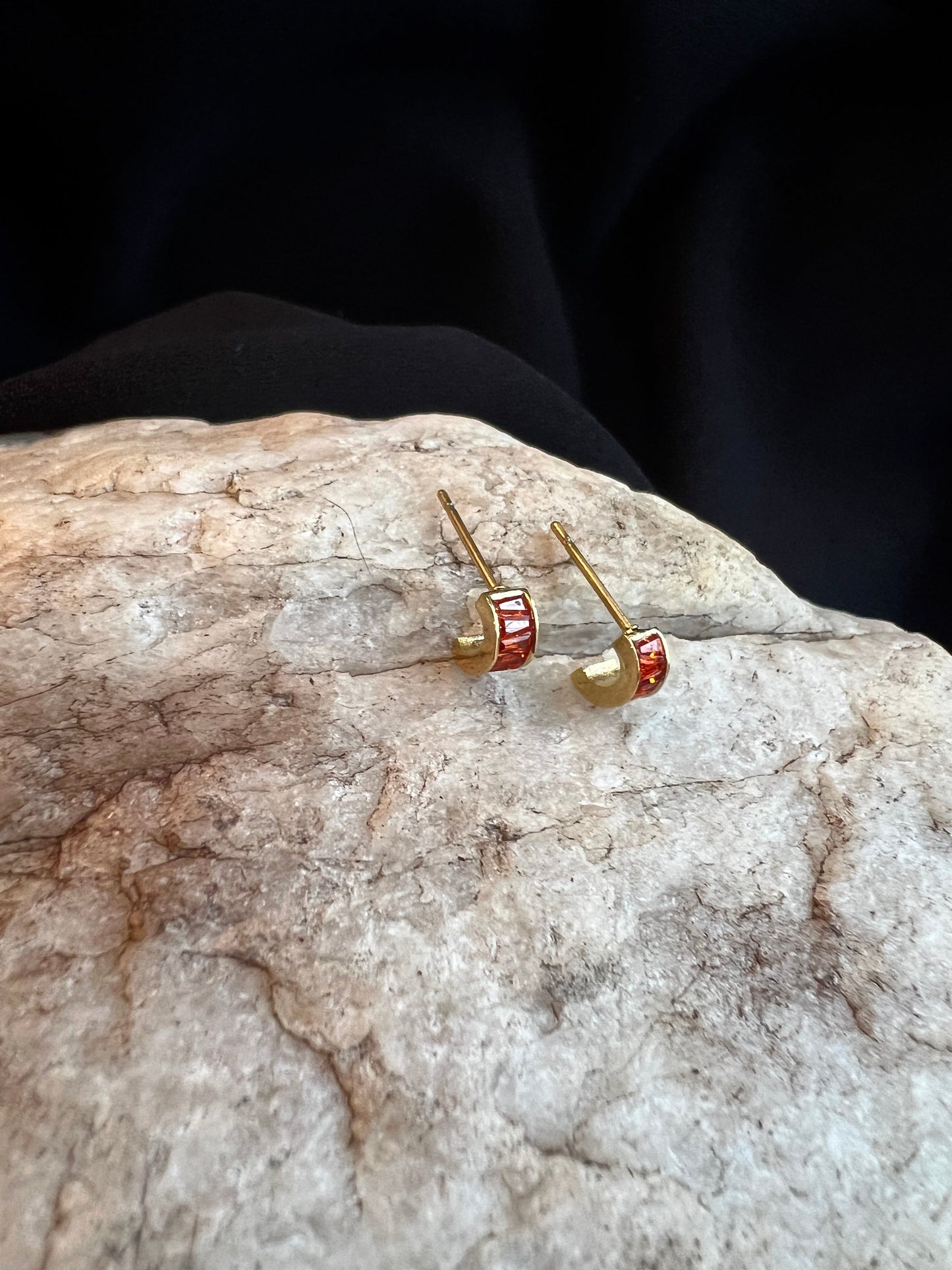 Dainty Crystal Hoop Stud-Citrus, Stainless Steel Gold Plated