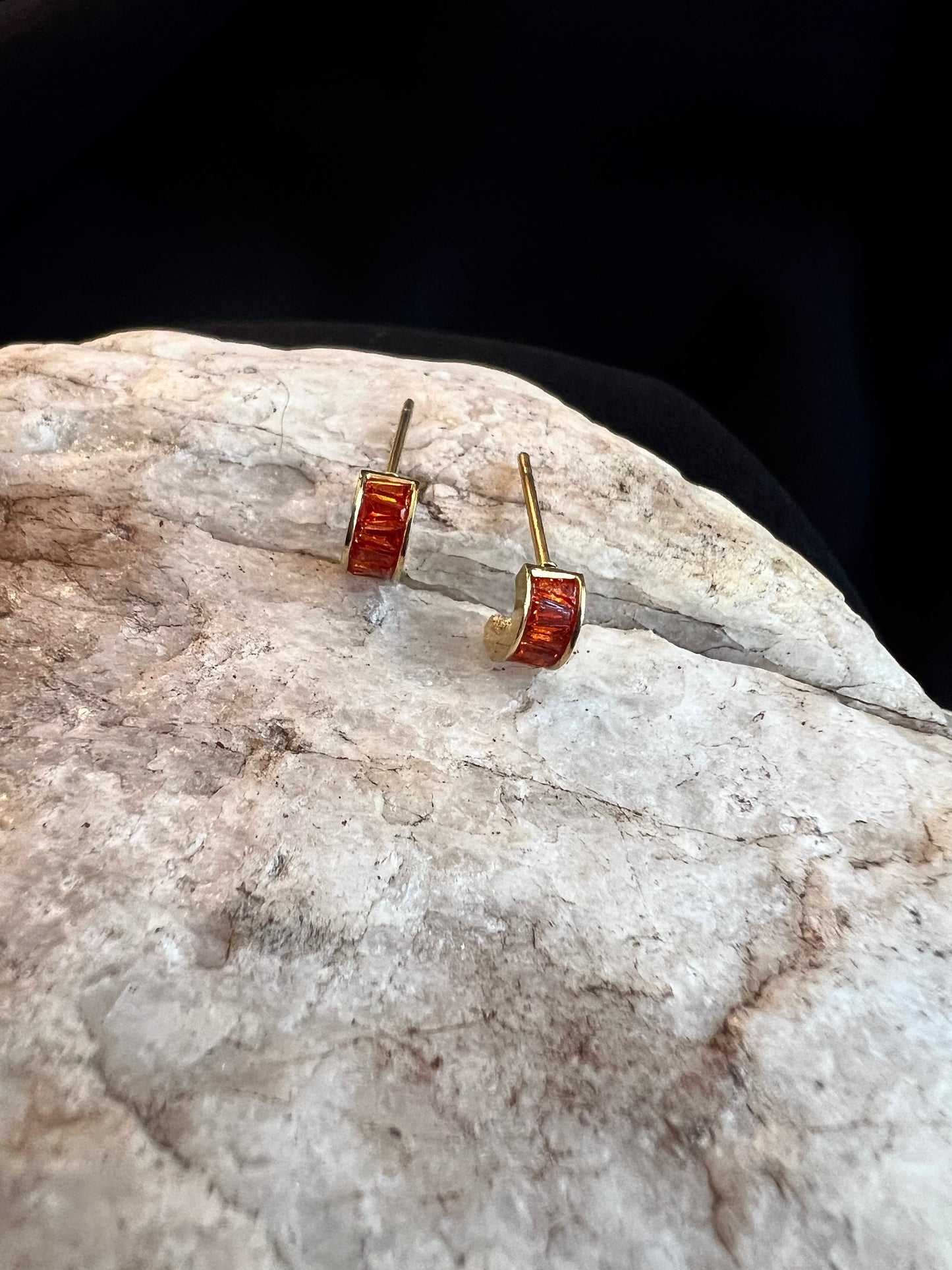 Dainty Crystal Hoop Stud-Citrus, Stainless Steel Gold Plated