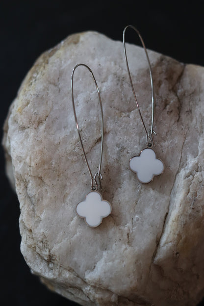 Silver and White Clover Dangle Earrings 