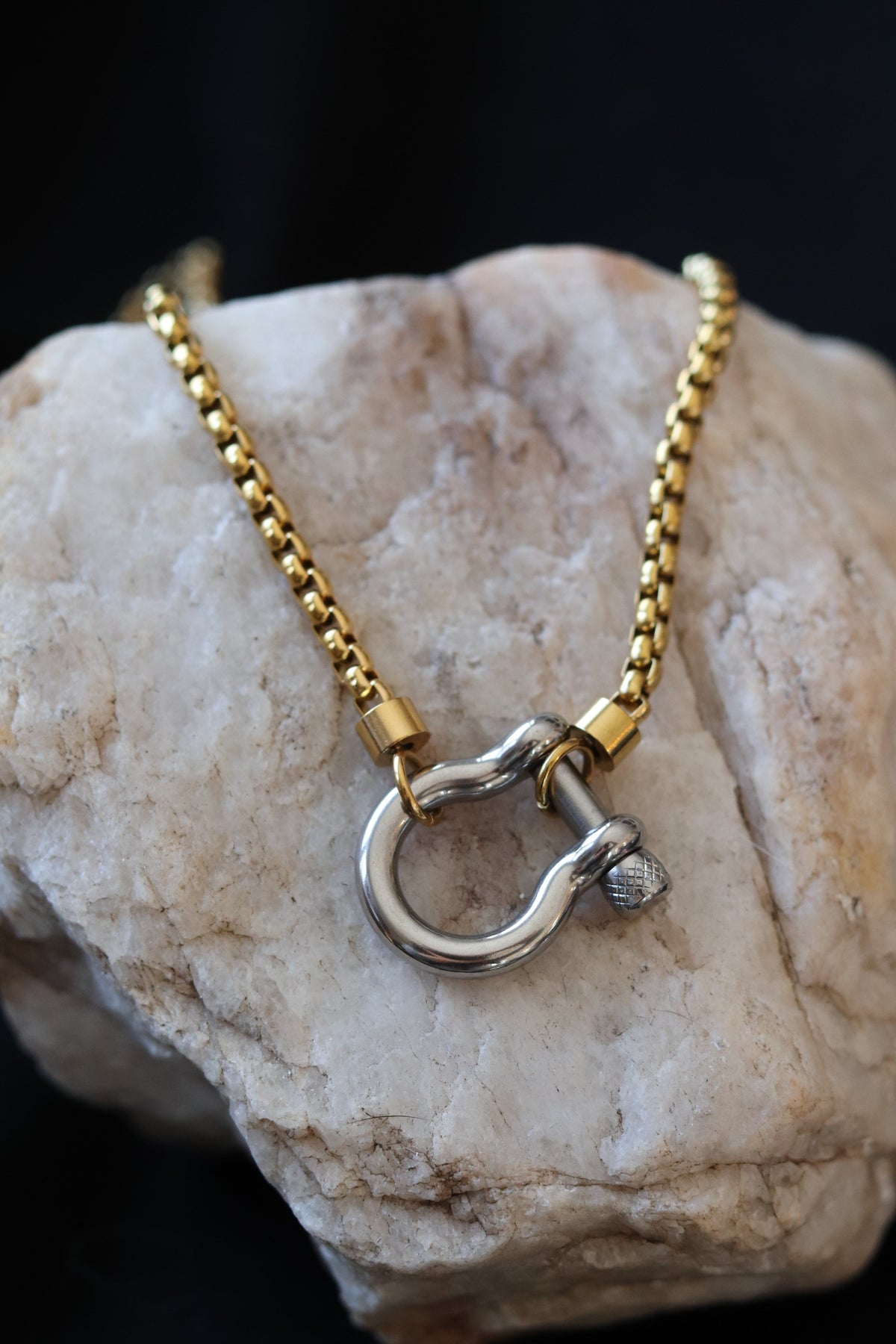 Gold Piper Two Tone Necklace – 18K Gold Plated Stainless Steel Mixed Metal Chain (18.5”)