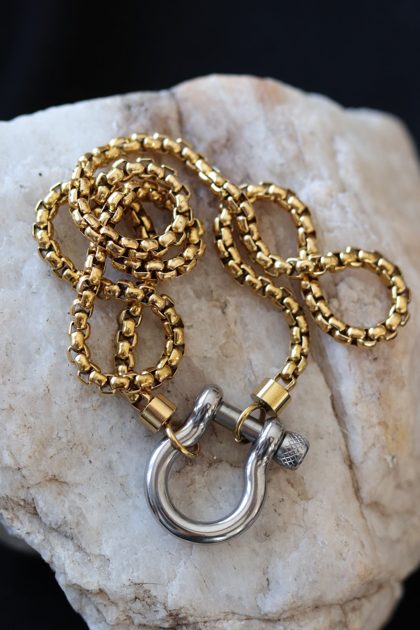 Gold Piper Two Tone Necklace – 18K Gold Plated Stainless Steel Mixed Metal Chain (18.5”)
