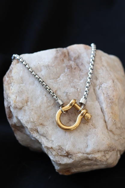Silver Piper Two Tone Necklace – 18K Gold Plated Stainless Steel Mixed Metal Chain (18.5”)