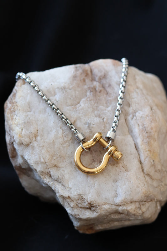 Silver Piper Two Tone Necklace – 18K Gold Plated Stainless Steel Mixed Metal Chain (18.5”)