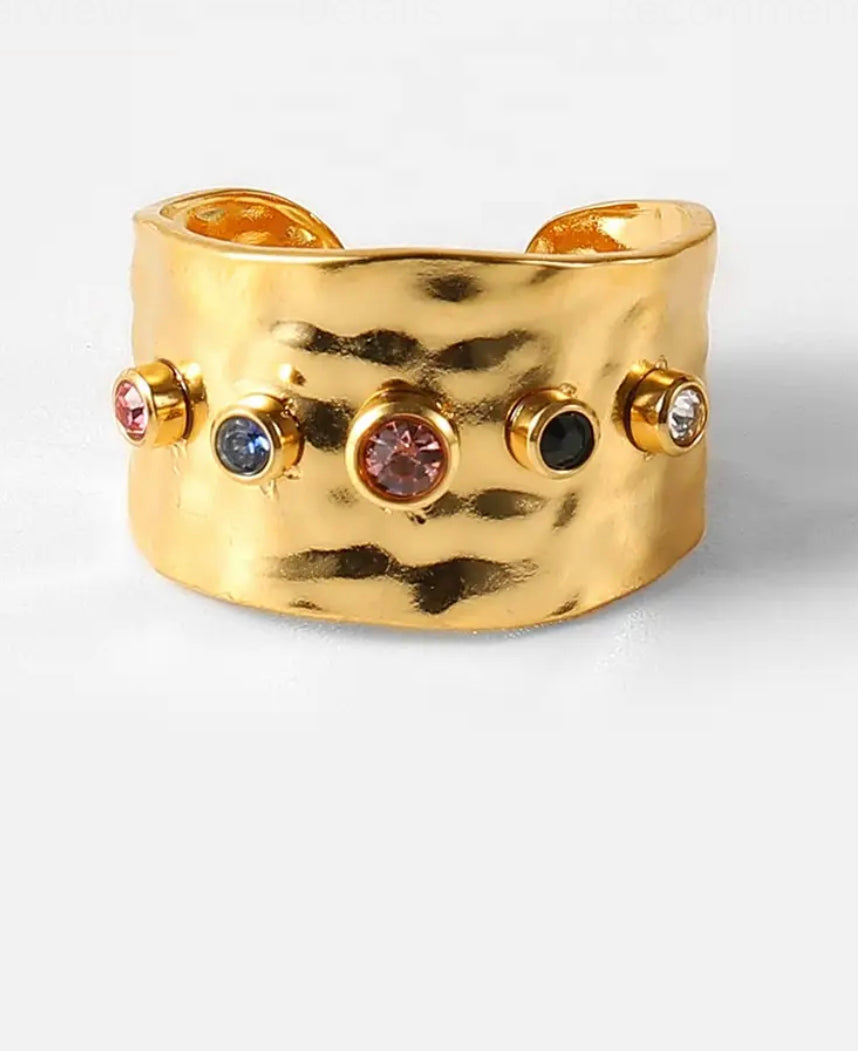 Charlotte Multi Stone Gold Statement Ring, Waterproof Gold Ring, 18K Gold Plated Stainless Steel Ring, Hypoallergenic Jewelry, Tarnish Resistant Ring