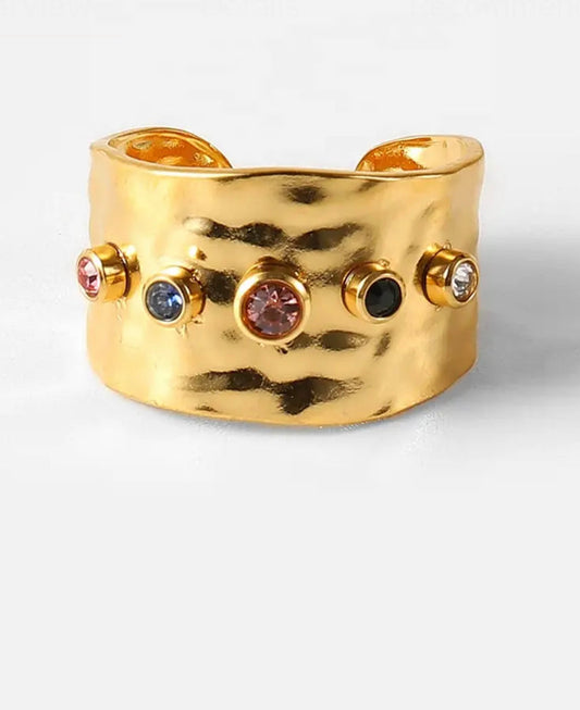 Charlotte Multi Stone Gold Statement Ring, Waterproof Gold Ring, 18K Gold Plated Stainless Steel Ring, Hypoallergenic Jewelry, Tarnish Resistant Ring