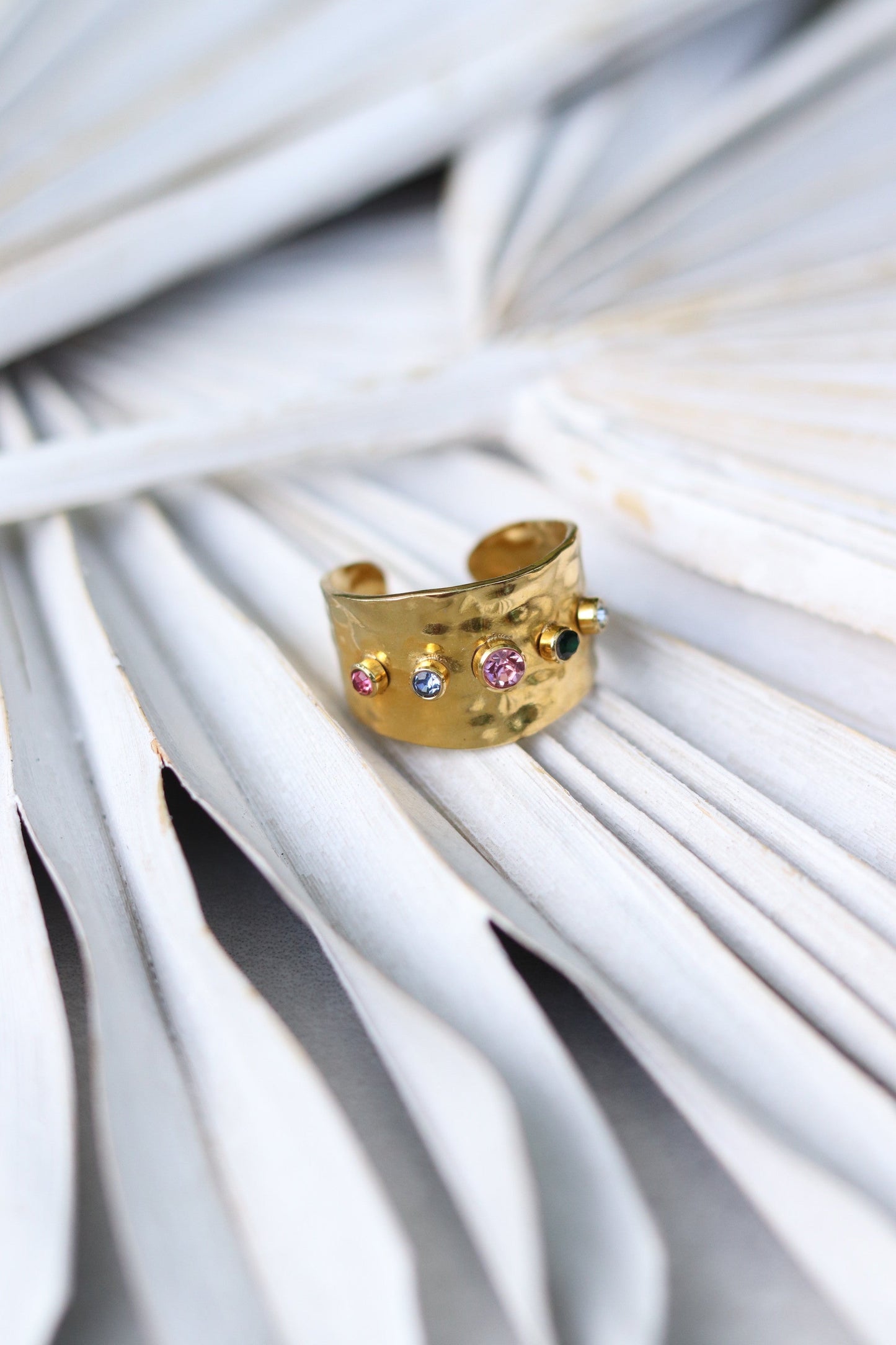 Charlotte Multi Stone Gold Statement Ring, Waterproof Gold Ring, 18K Gold Plated Stainless Steel Ring, Hypoallergenic Jewelry, Tarnish Resistant Ring