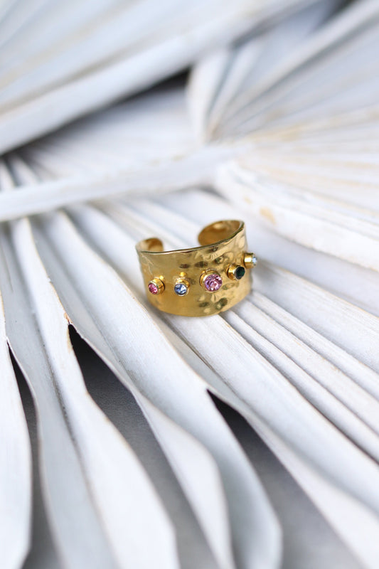 Charlotte Multi Stone Gold Statement Ring, Waterproof Gold Ring, 18K Gold Plated Stainless Steel Ring, Hypoallergenic Jewelry, Tarnish Resistant Ring