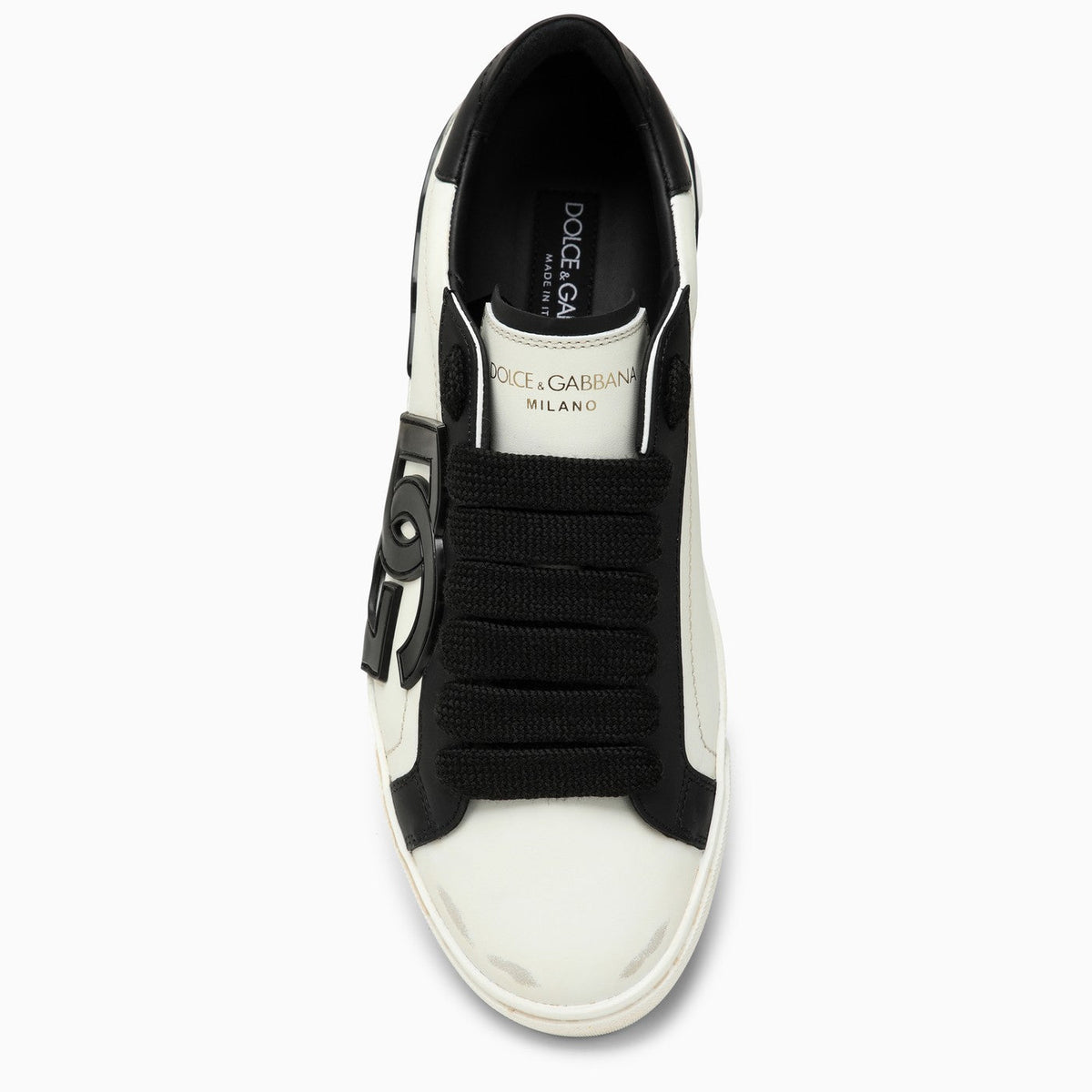 Dolce&Gabbana Portofino Vintage White/Black Leather Trainer