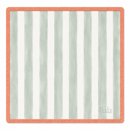 Cabana Mahjong Mat - Sage & Ivory with Cantaloupe Fringe