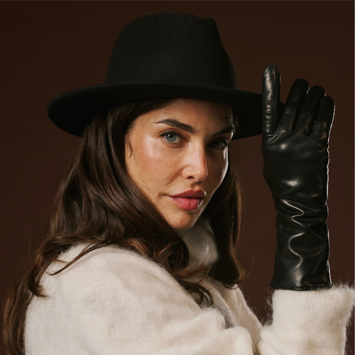 Camilla (black) - Italian long leather winter gloves with luxurious cashmere lining — photo 1 of 10