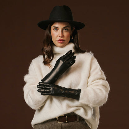 Camilla (black) - Italian long leather winter gloves with luxurious cashmere lining — photo 5 of 10