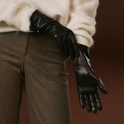 Camilla (black) - Italian long leather winter gloves with luxurious cashmere lining — photo 6 of 10