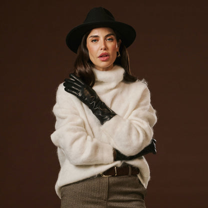 Camilla (black) - Italian long leather winter gloves with luxurious cashmere lining — photo 10 of 10