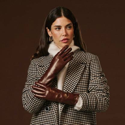 Camilla (brown) - Italian long leather winter gloves with luxurious cashmere lining — photo 2 of 10