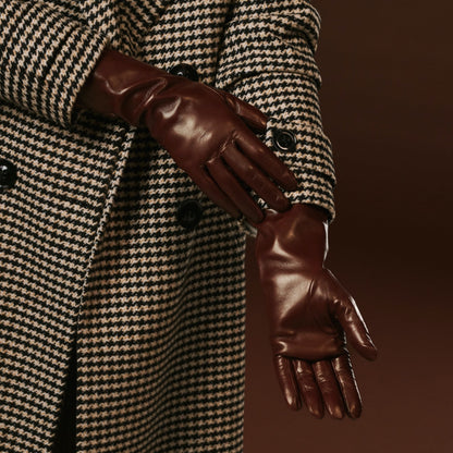 Camilla (brown) - Italian long leather winter gloves with luxurious cashmere lining — photo 5 of 10