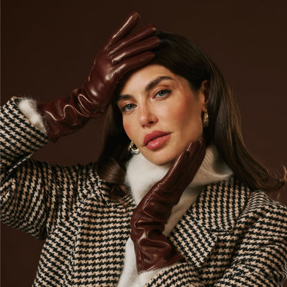 Camilla (brown) - Italian long leather winter gloves with luxurious cashmere lining — photo 6 of 10