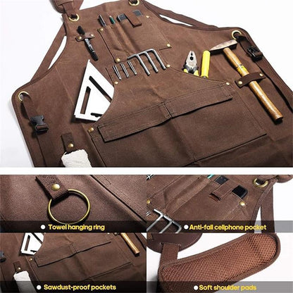 Canvas Work Apron with  Tool Pockets, Heavy-Duty Adjustable Utility Apron for Men, Carpenter & Workshop