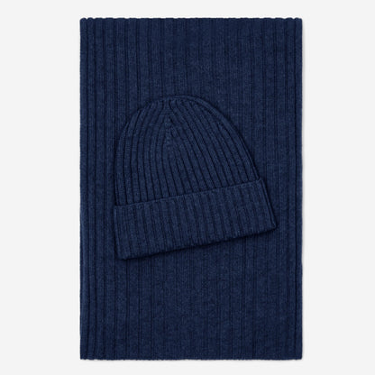 Milano (navy blue) - Italian 100% cashmere ribbed beanie (unisex) — photo 4 of 10