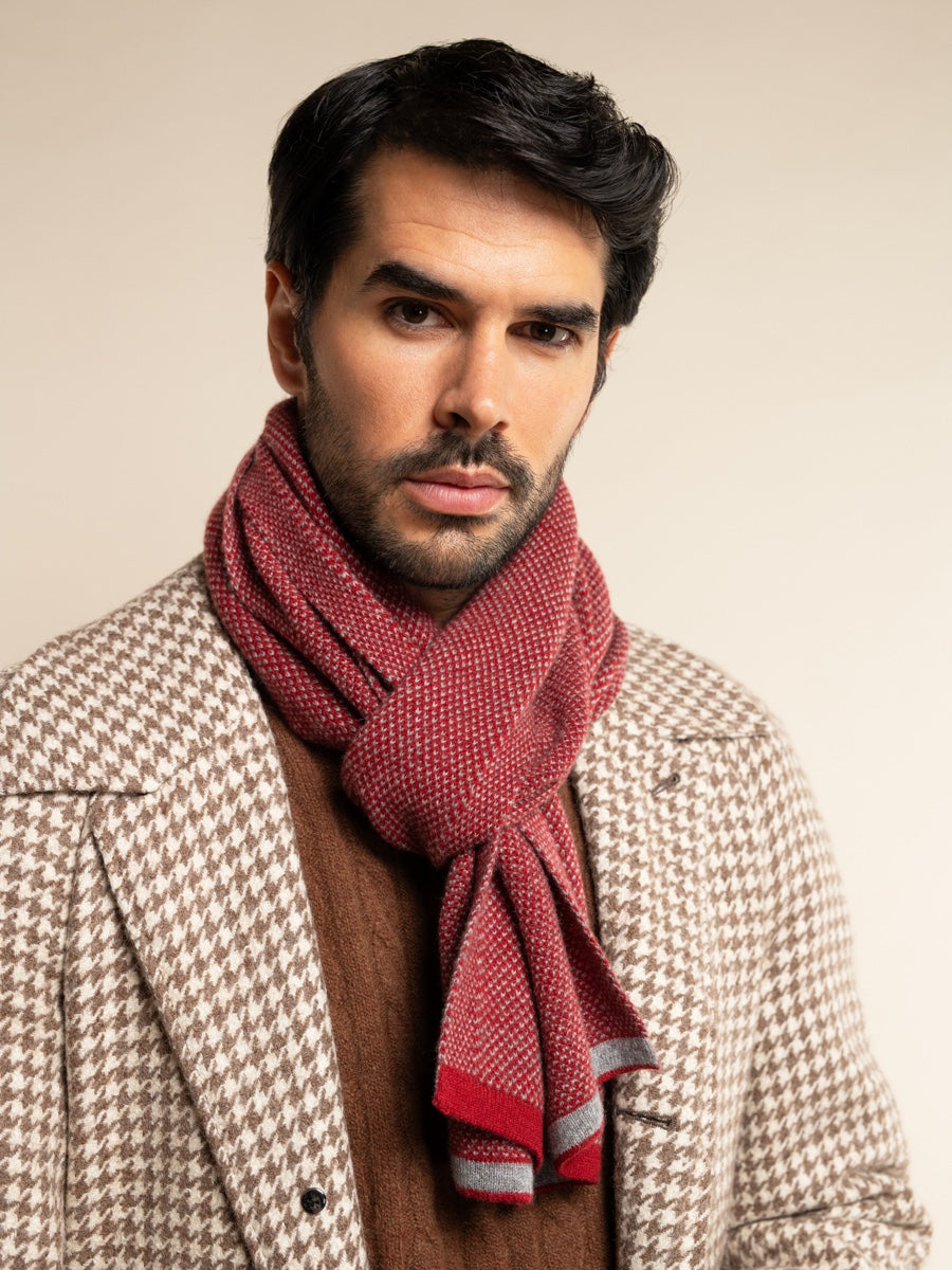 Riccardo (red & grey) - Italian 100% cashmere scarf with pattern — photo 2 of 10