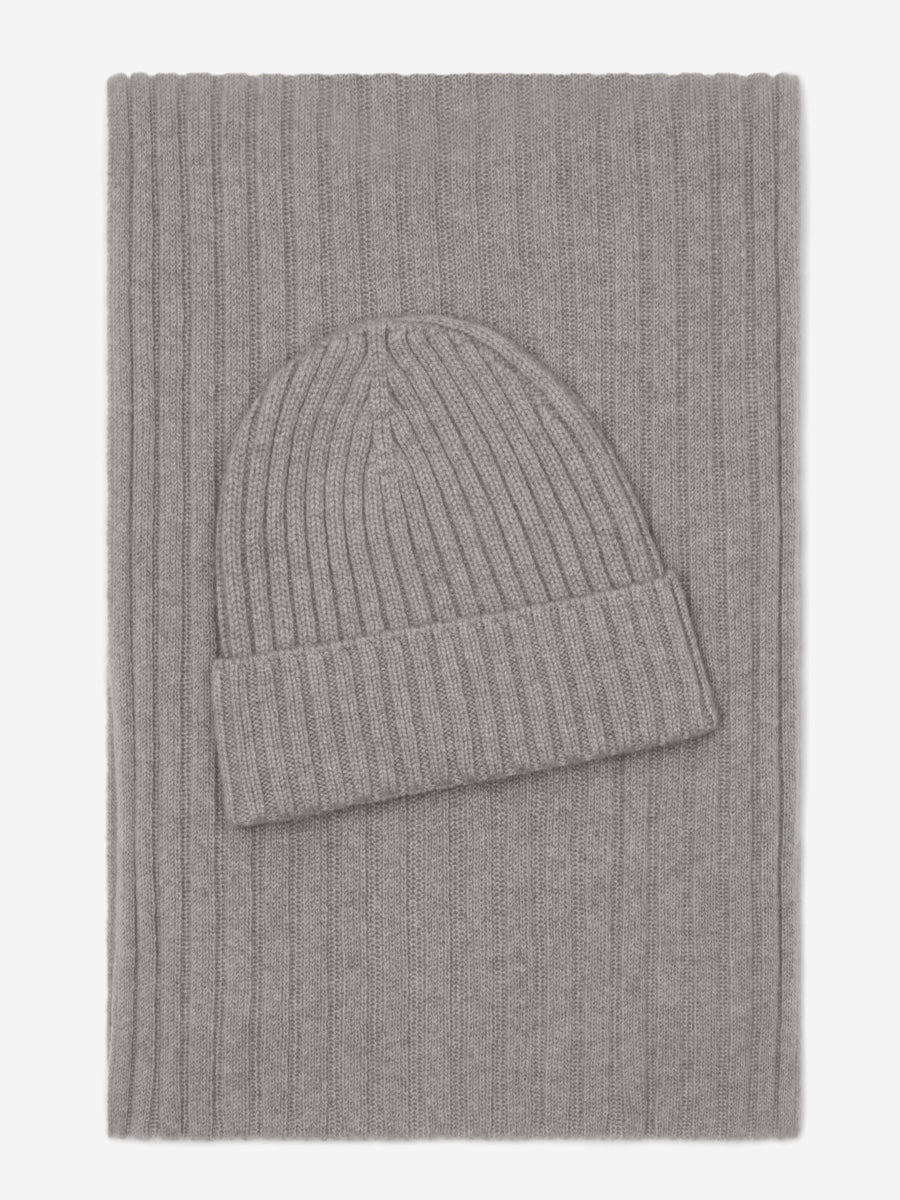 Napoli (light grey) - Italian 100% cashmere ribbed scarf (unisex) — photo 4 of 10