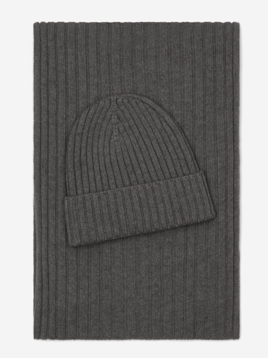 Napoli (dark grey) - Italian 100% cashmere ribbed scarf (unisex) — photo 4 of 10