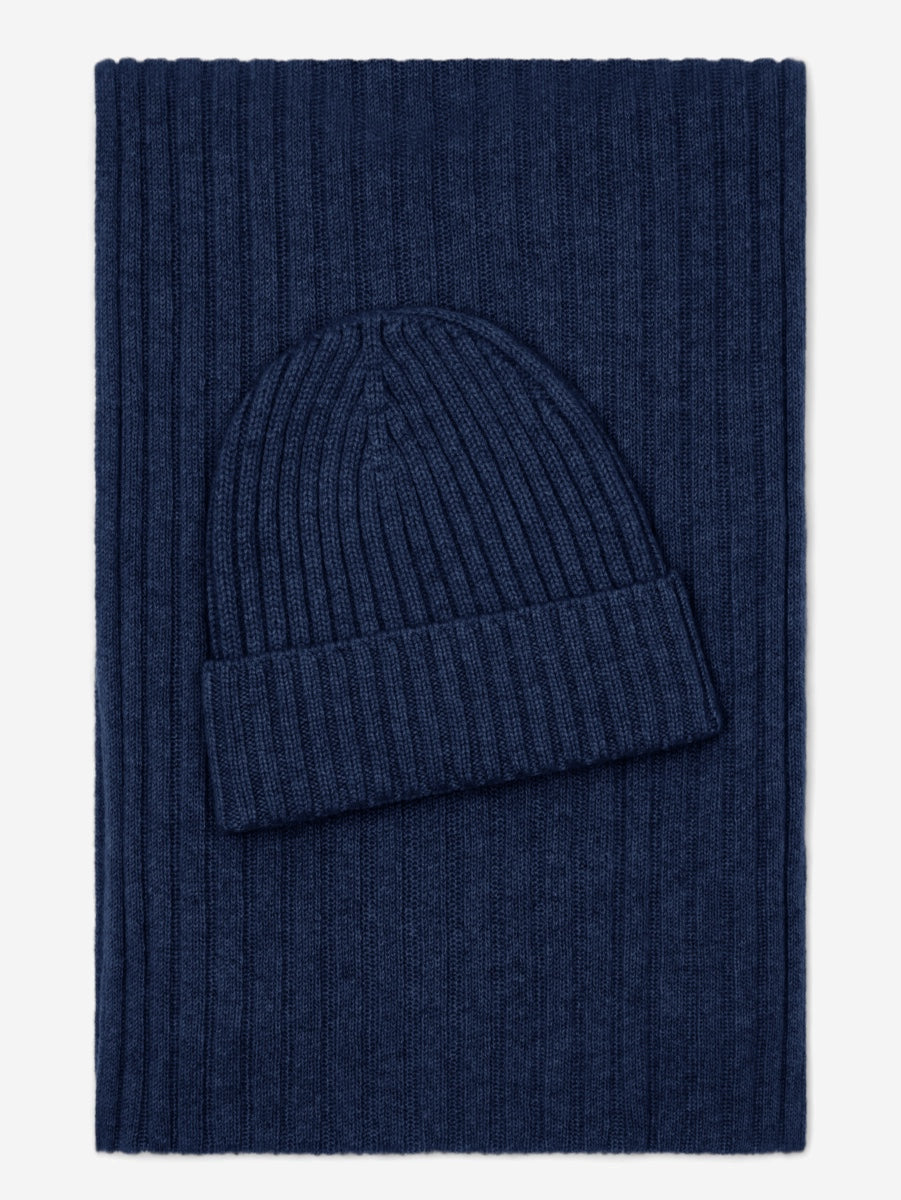Napoli (navy blue) - Italian 100% cashmere ribbed scarf (unisex) — photo 4 of 10