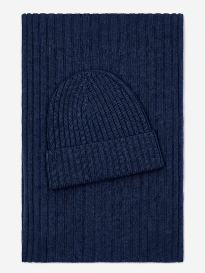 Napoli (navy blue) - Italian 100% cashmere ribbed scarf (unisex) — photo 4 of 10