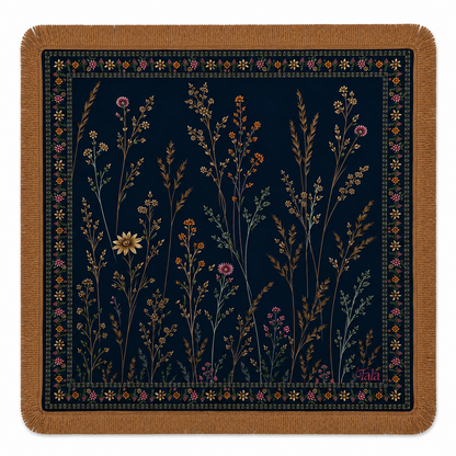 Midnight Wildflowers Mahjong Mat with Camel Fringe