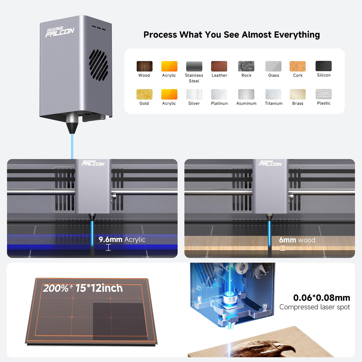 Creality Falcon A1 10W Laser Engraver, Enclosed Laser Cutter with Air Assist, HD Camera Positioning, Beginner-friendly, Class 1 Safety Laser Engravering Machine for Wood and Metal, Acrylic — photo 3 of 10