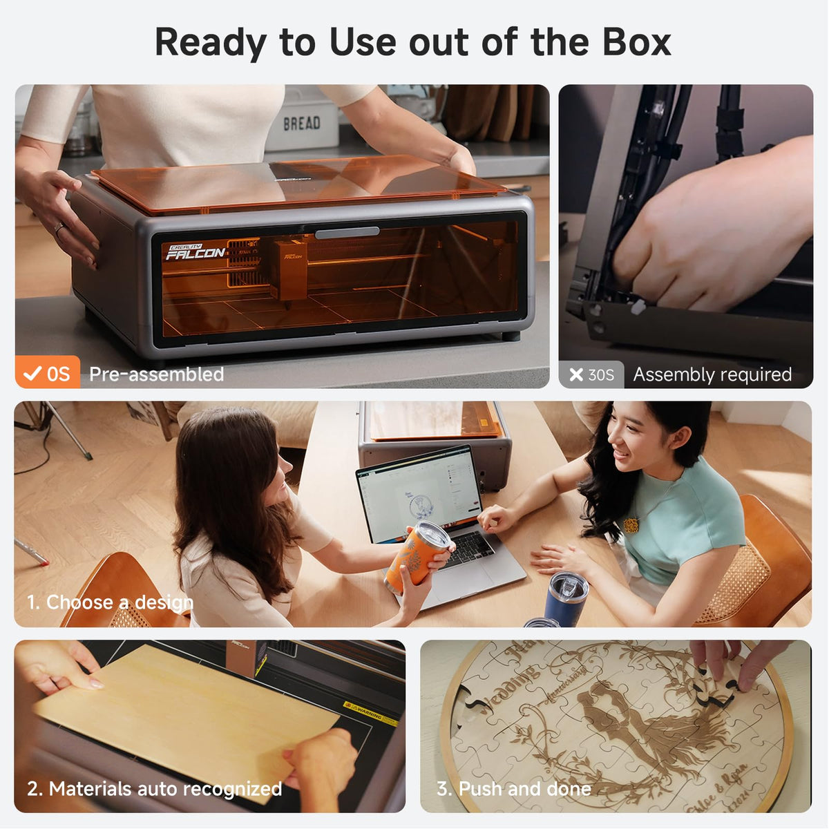 Creality Falcon A1 10W Laser Engraver, Enclosed Laser Cutter with Air Assist, HD Camera Positioning, Beginner-friendly, Class 1 Safety Laser Engravering Machine for Wood and Metal, Acrylic — photo 4 of 10